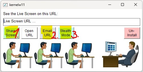 Wolfeye-Steuerungsfenster mit den drei Buttons in der richtigen Reihenfolge
